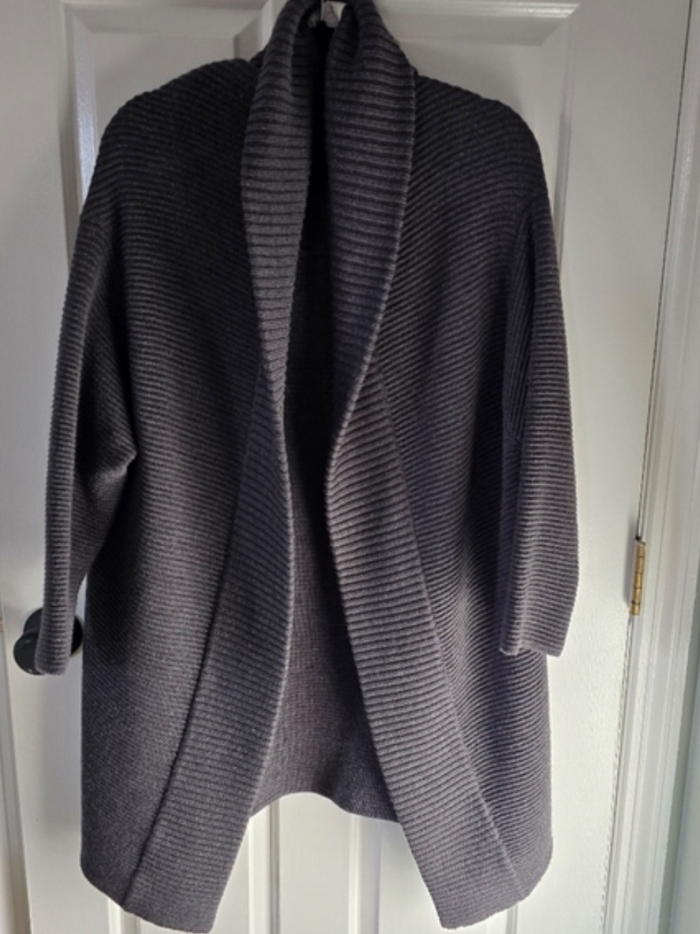 Babaton Merino Wool Cozy Ribbed Open Front Cardigan in Charcoal Gray